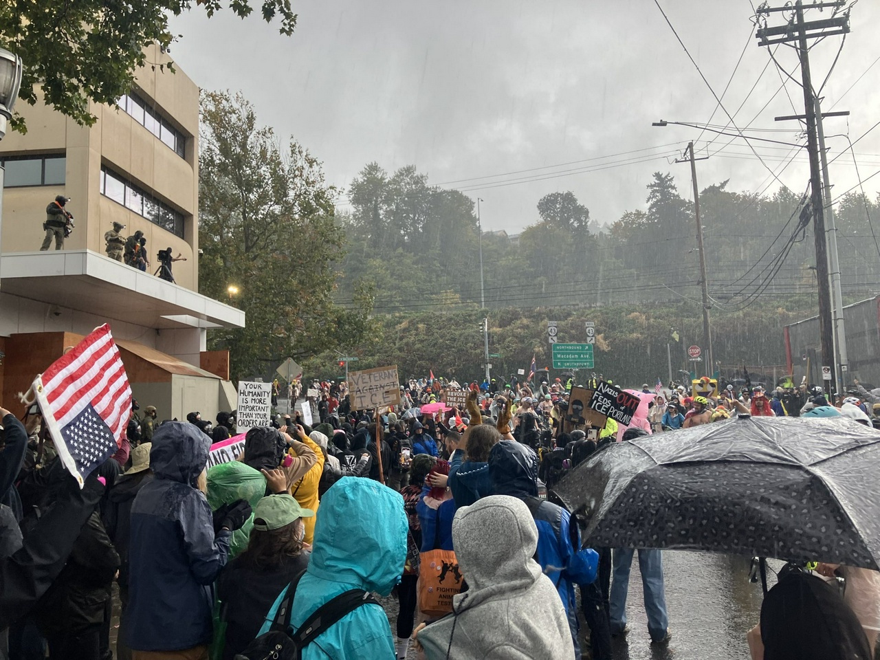 Armed agents over crowd of protesters in Portland, Oregon