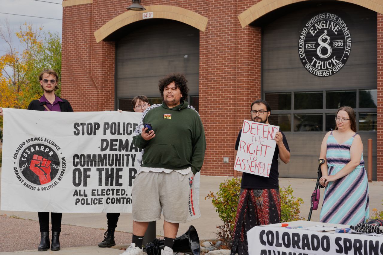 Colorado Springs Alliance Against Racist and Political Repression  press conference after the city government moved to block the group's access to a public meeting space.
