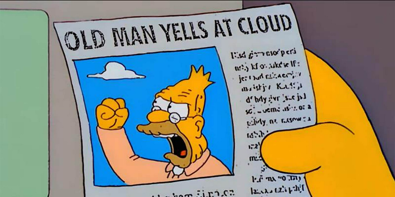 Simpsons screengrab - old man yells at clouds