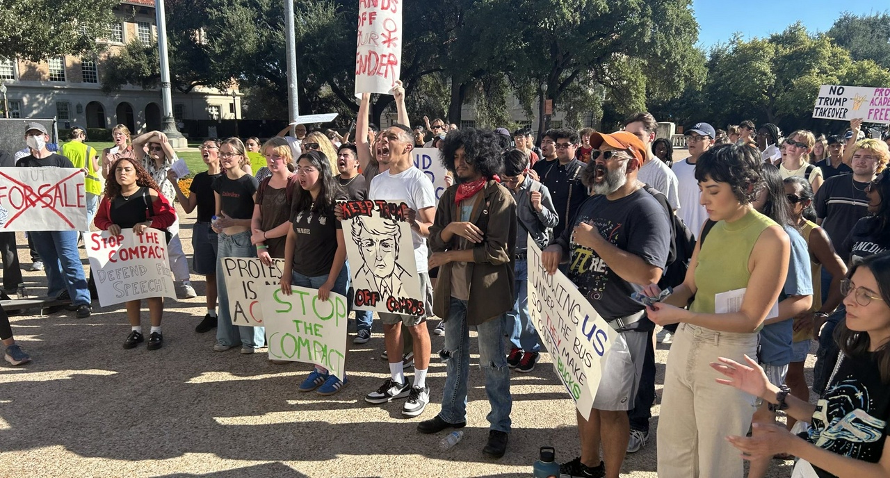 Protest in Austin, TX against Trump's attempt to control the university.