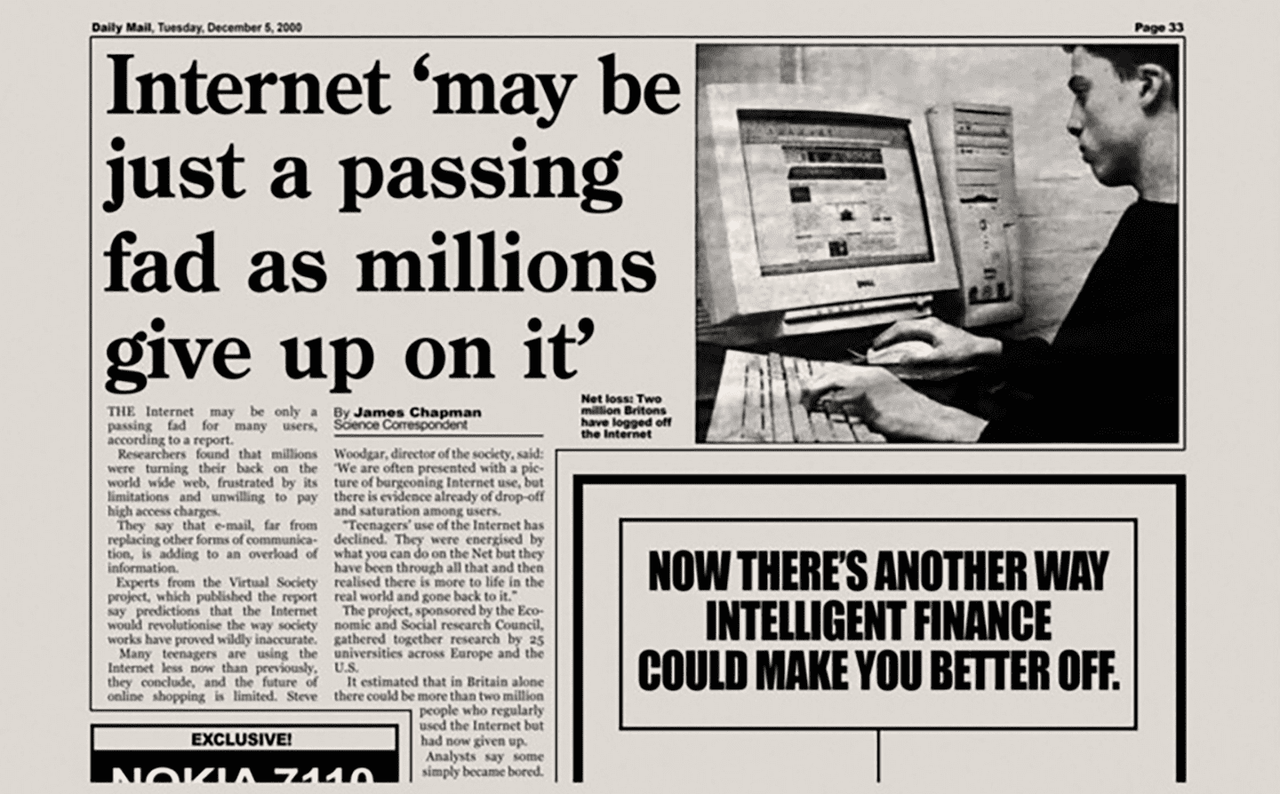 Internet may be passing fad - historic Dail Mail newspaper headline
