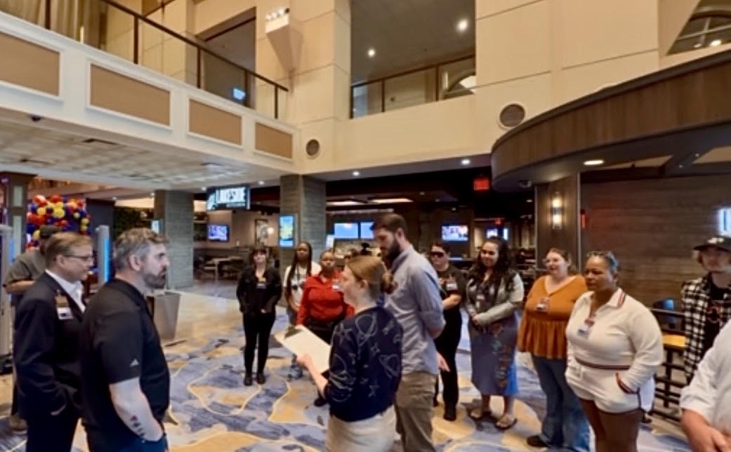Blue Chip slot attendants march on the casino, demand union recognition as Teamsters