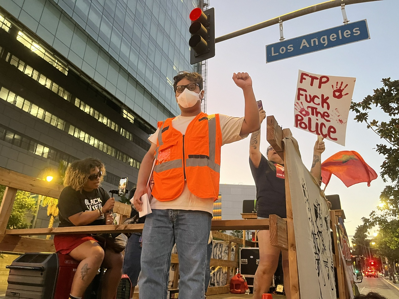 Derek Mejia, of CSO at October 22 protest against police brutality.