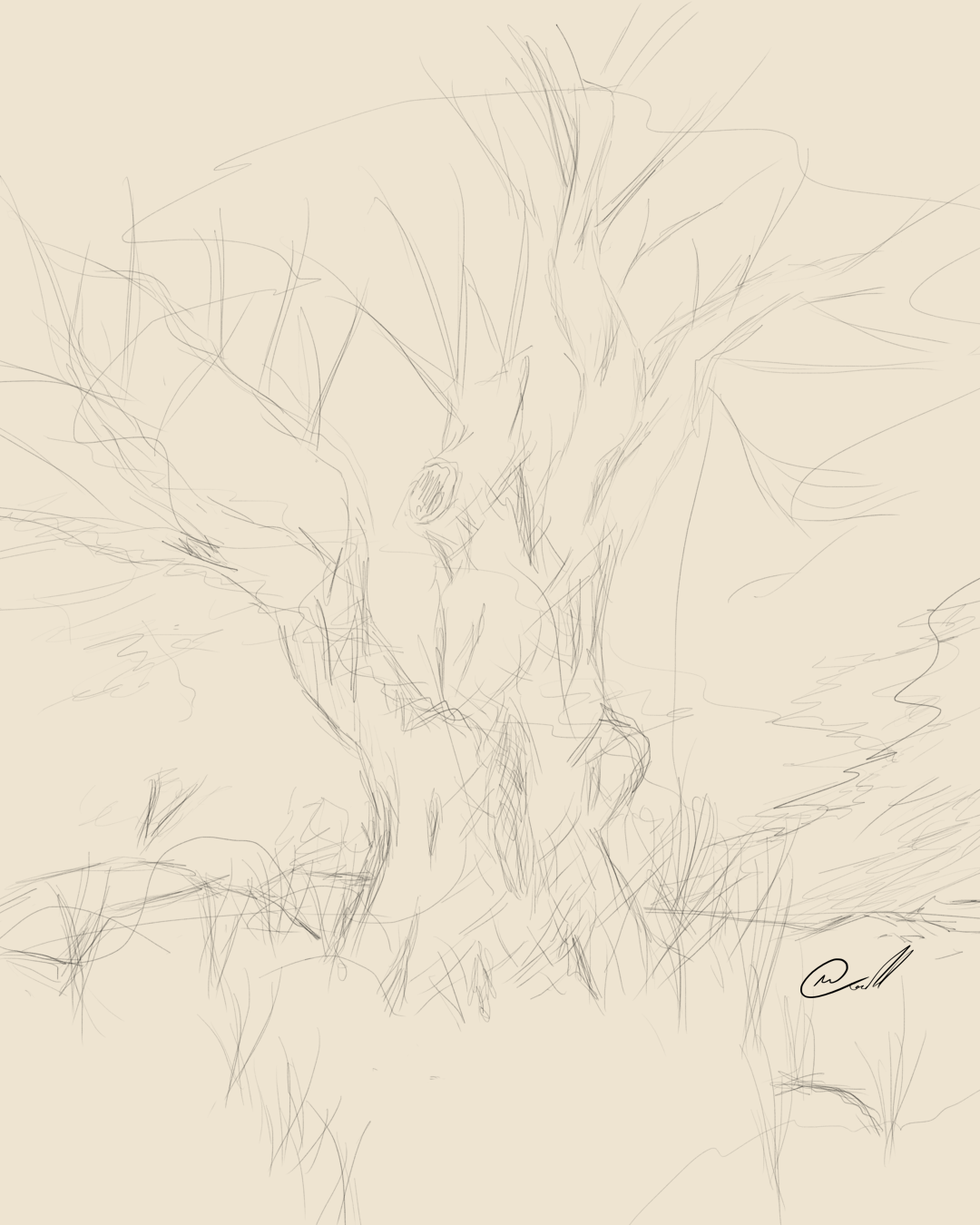 A digital sketch of a trill and a hill, with forest in the background.