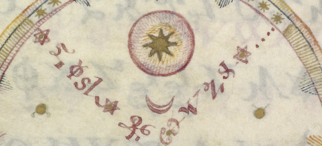 The two red arcs around the sun and crescent, Getty MS 210