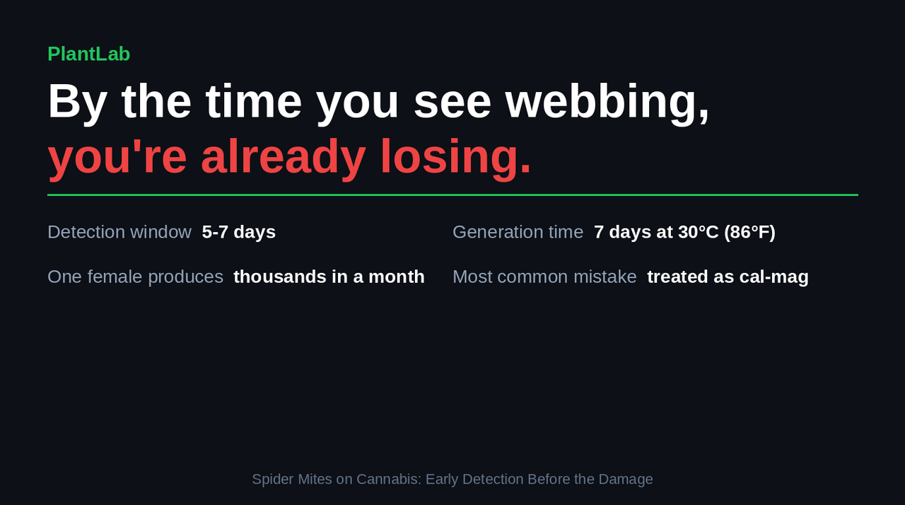 Spider mites on cannabis - by the time you see webbing, you're already losing