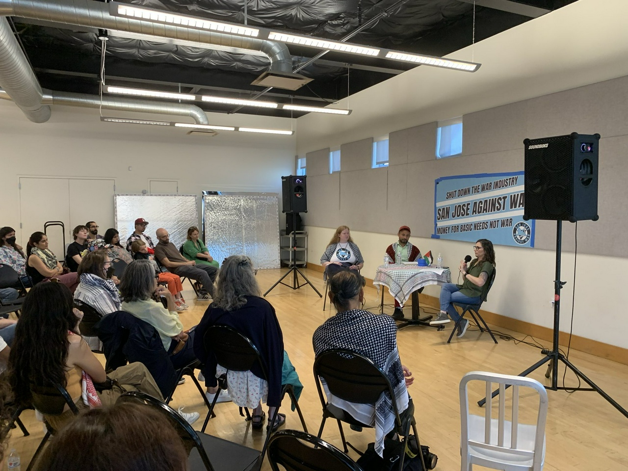 An activist speaking to a room of people.