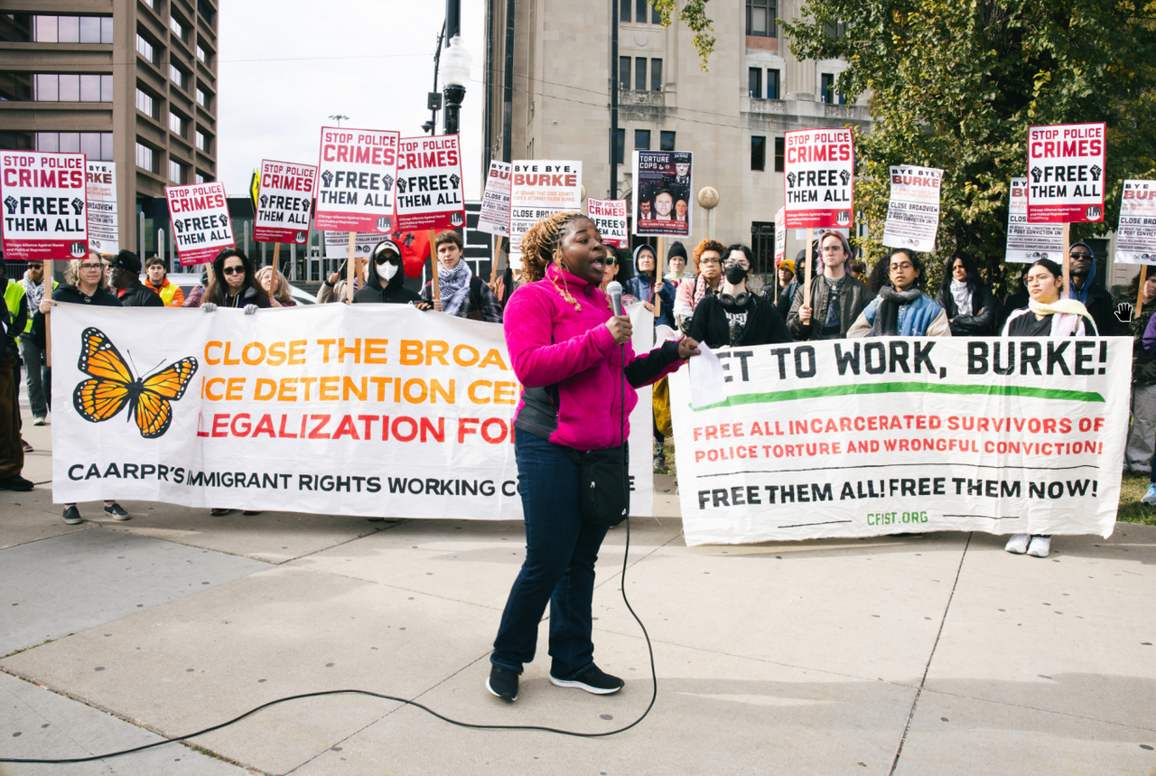 Chicago protest demands State’s Attorney Eileen Burke stop implementing Trump's agenda. | Fight Back! News/Caeli Kean