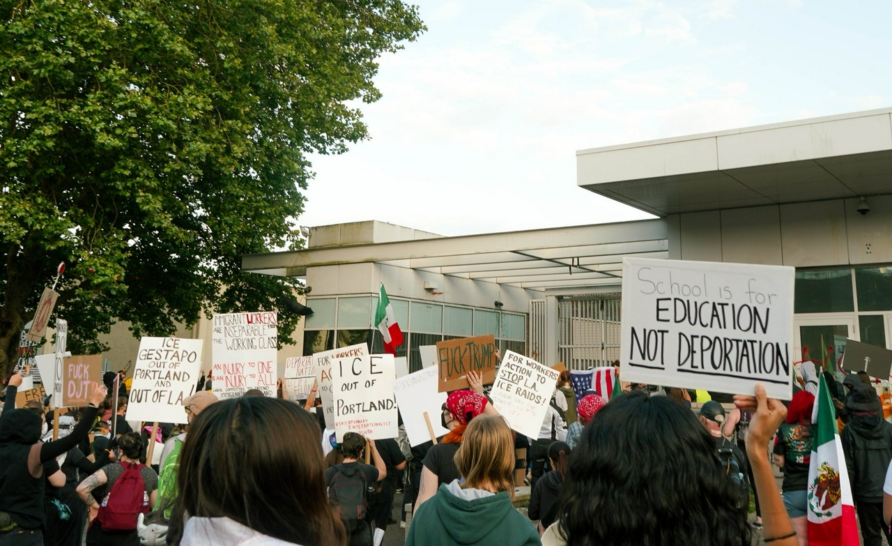Portland, Oregon protest demands ICE get out of the city.