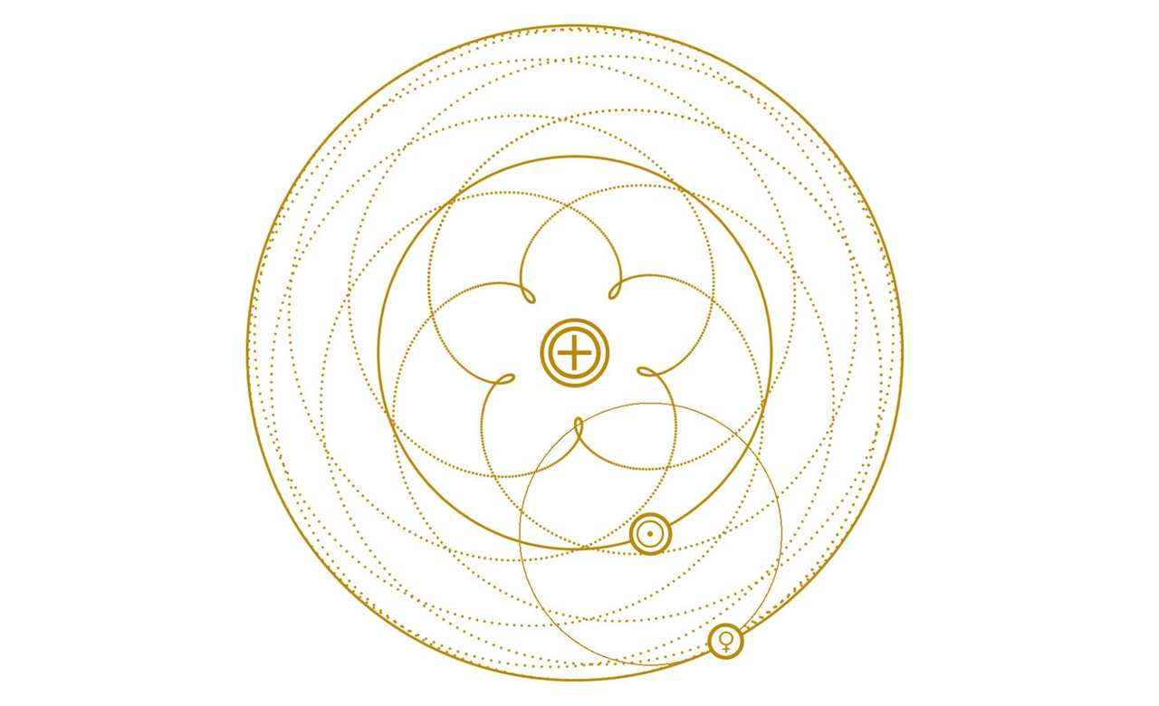 the venus rose, or rose of heaven, is a spirograph design drawn by the earth and venus as the two orbit the sun.