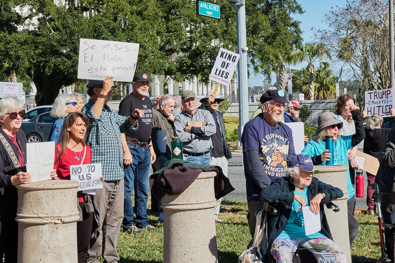 Tallahassee Coalition Against Trump protest against the U.S. attacks on Venezuela.