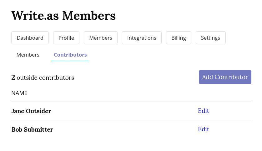 Screenshot of a new "Contributors" section of the Team management backend.