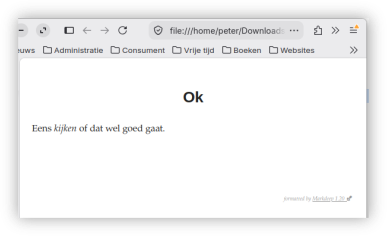 Browservenster met de tekst: ok eens kijken of dat goed gaat.