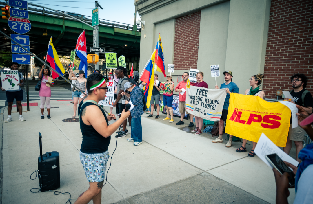 NYC protest demands the release of President Maduro and First Lady Flores. 