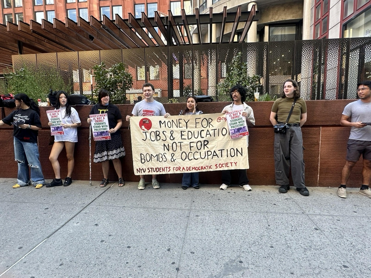 New York University \[NYU\] students protest federal legislation that would prevent divestment from apartheid Israel.