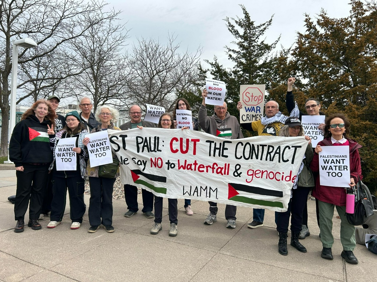 Palestine solidarity activists demand Saint Paul, Minnesota water board end complicity with apartheid Israel.