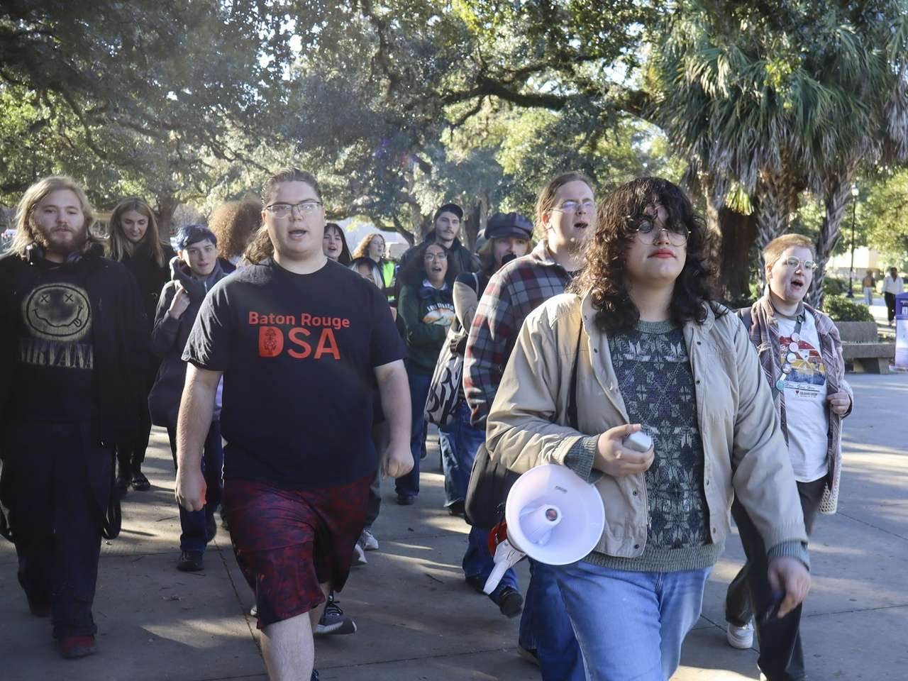 LSU students march to the president's office.