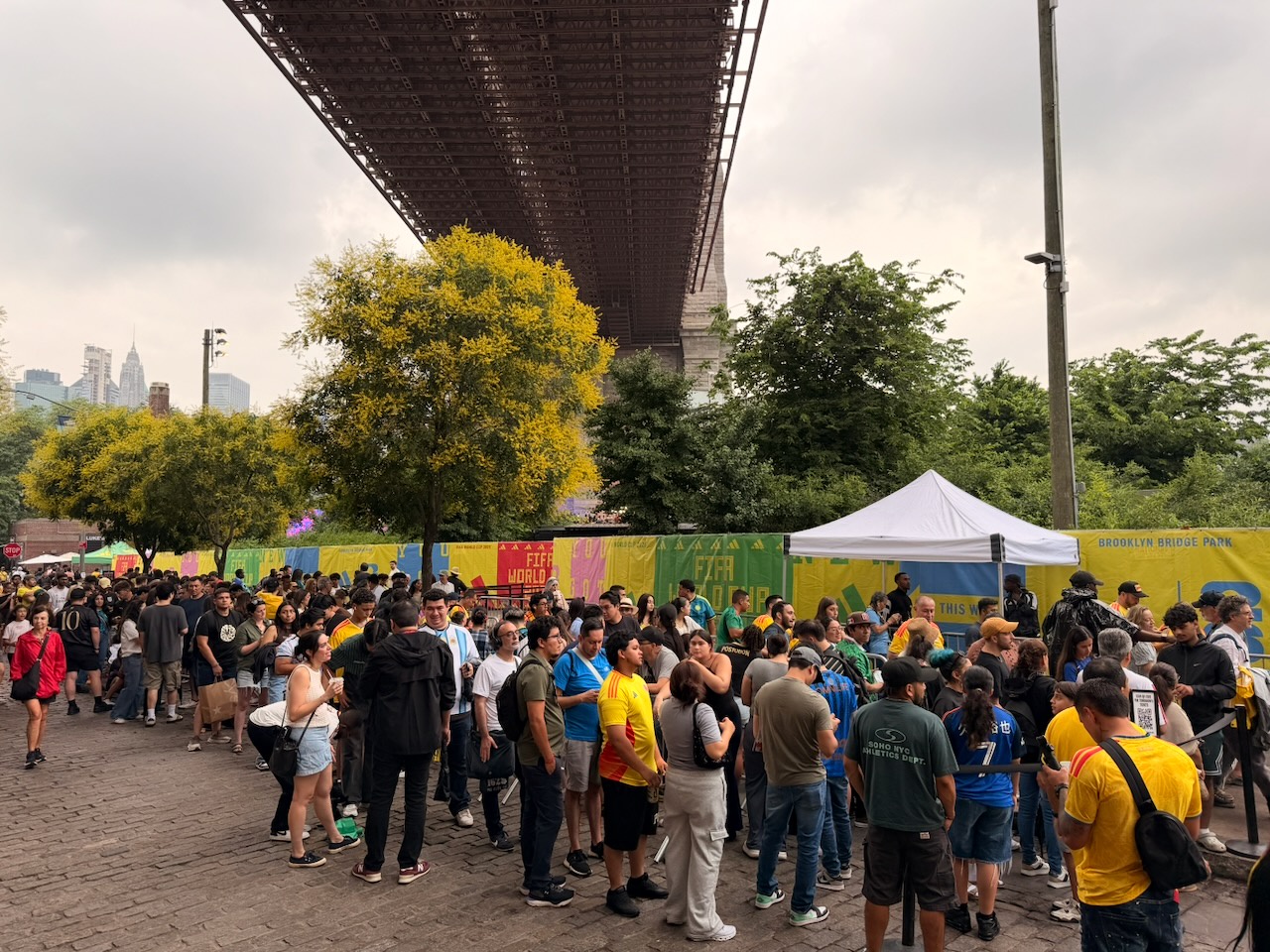 People standing in line for the Brooklyn Fan Zone