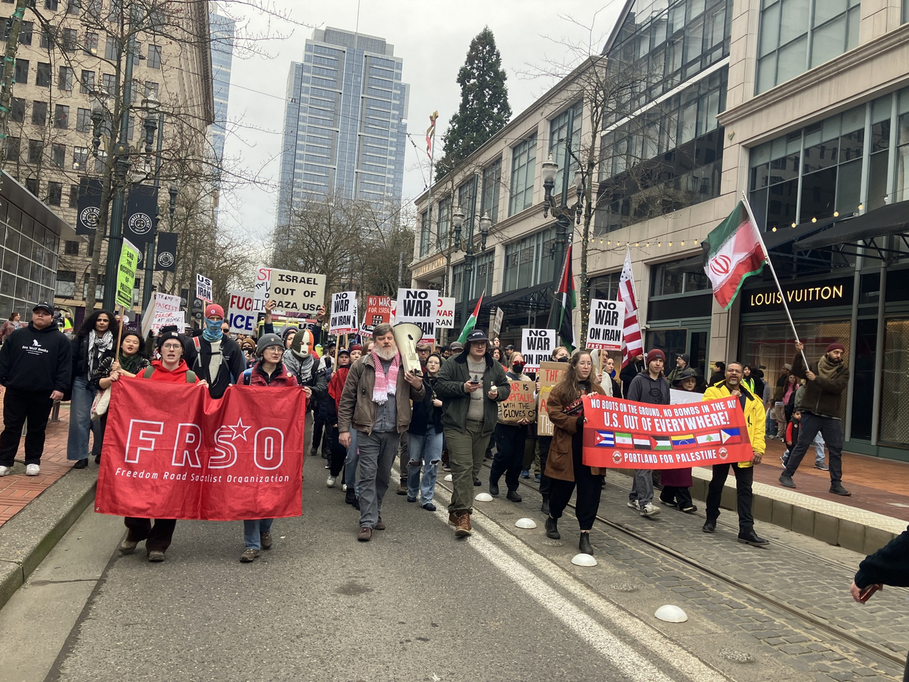 Portland demands ‘No war with Iran,’ 100 people march through downtown