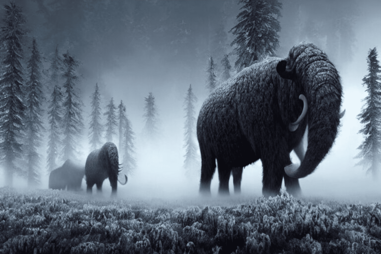 Mastodons in a Winter Landscape