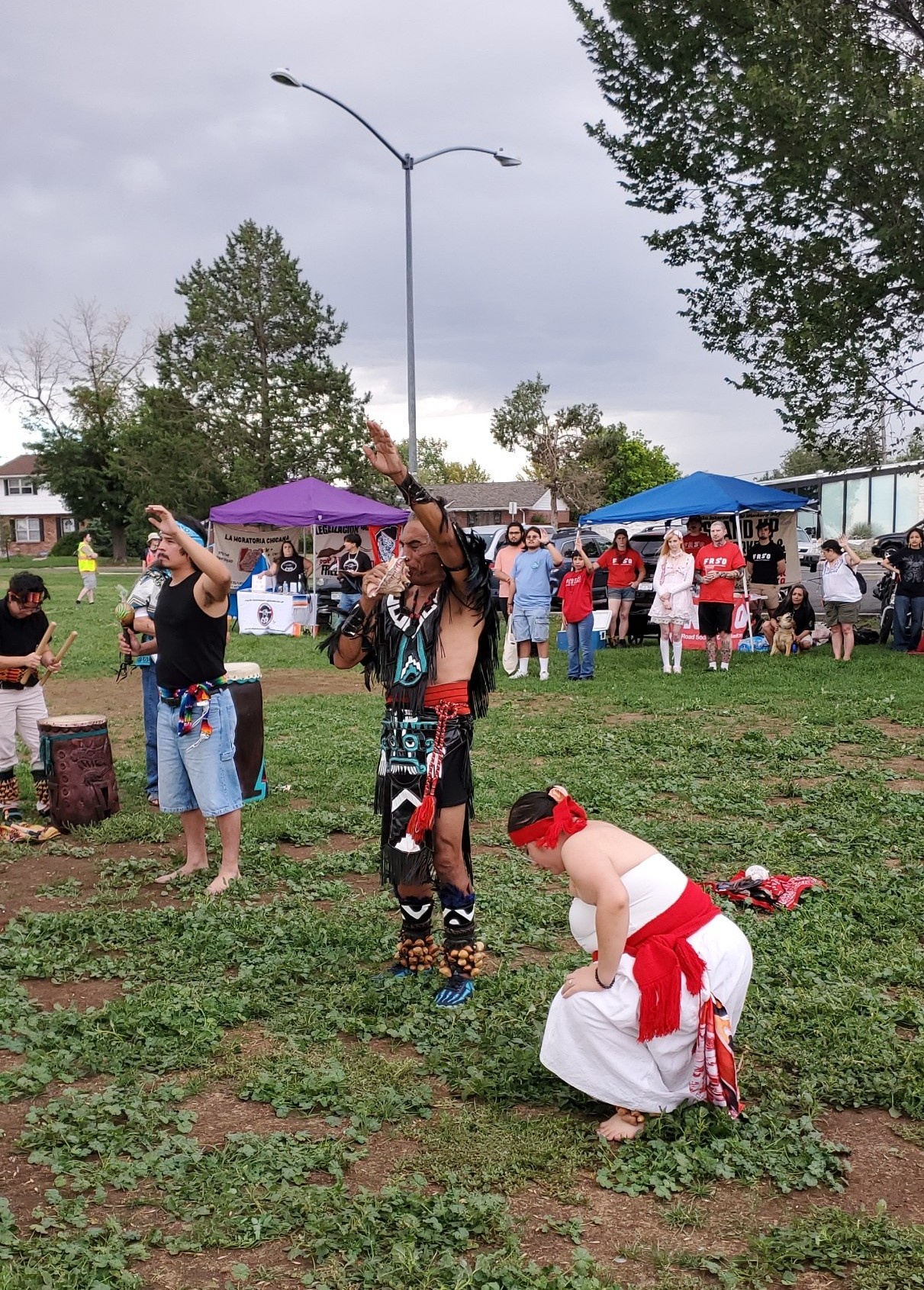 Dancers with Kalpulli Yohualli Ehecatl at the Chicano Moratorium event in Aurora, Colorado | Fight Back! News