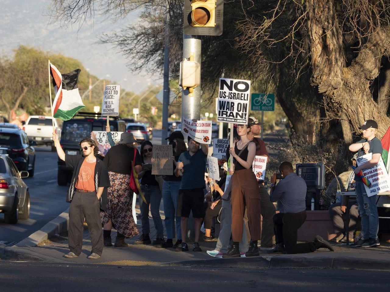 Protest against the war on Iran at the entrance to Davis - Monthan Air Force Base.
