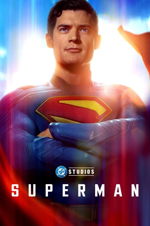 Promotional poster for a Superman movie featuring the superhero in a vibrant blue and red suit, confidently standing with his arms crossed, against a brightly lit, colorful background. The logo of DC Studios and the title "SUPERMAN" are prominently displayed. Promotional poster for a Superman movie featuring the superhero in a vibrant blue and red suit, confidently standing with his arms crossed, against a brightly lit, colorful background. The logo of DC Studios and the title "SUPERMAN" are prominently displayed.